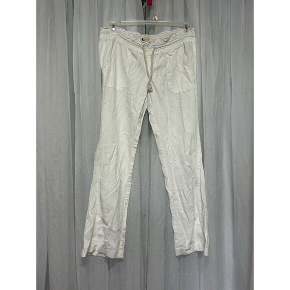 Roxy Oceanside Pants Sea Salt White Beach Relaxed Linen Low Rise Flared Baggy M - Picture 3 of 11